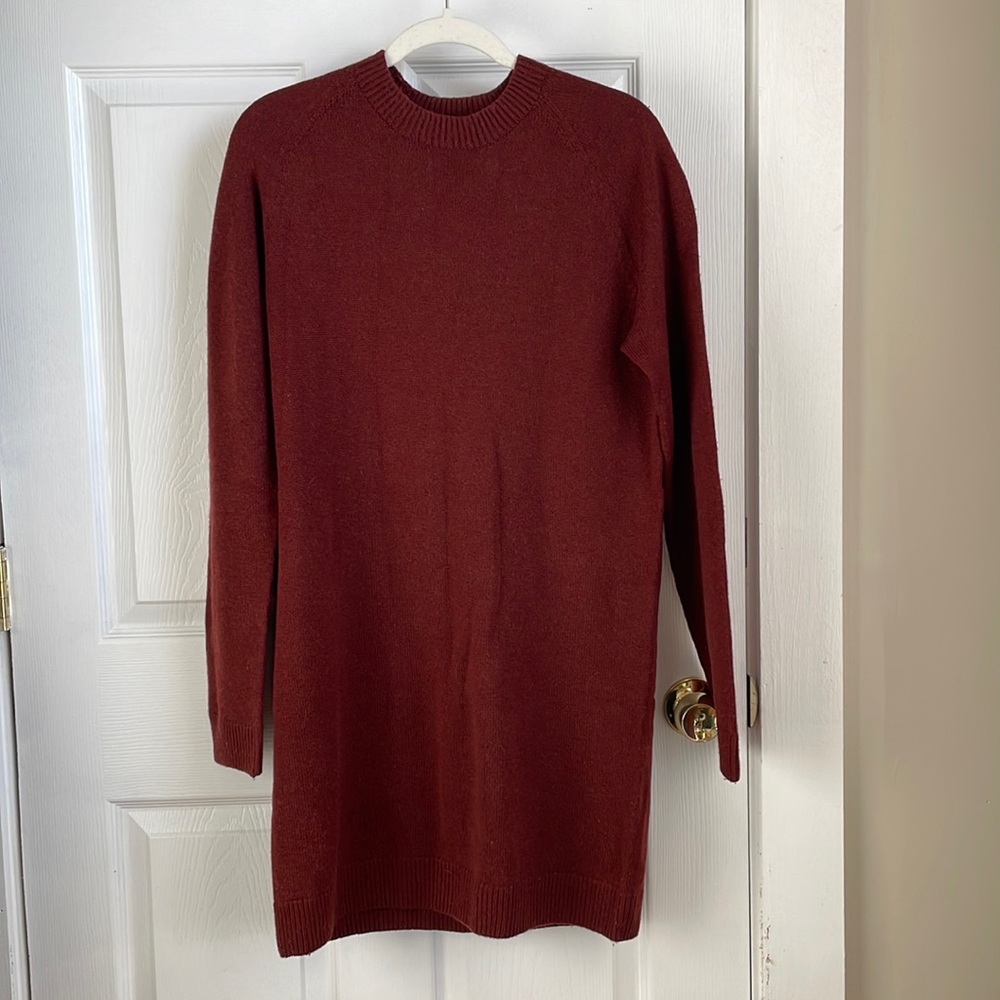 Uniqlo Cashmere Wool Burgundy Red Knee Length Midi Sweater Dress Women’s Medium